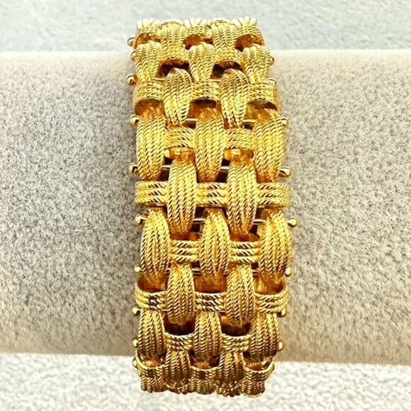 925 Sterling Silver Gold Plated Vintage Italy Rattan Link Bracelet 8" - Picture 8 of 8